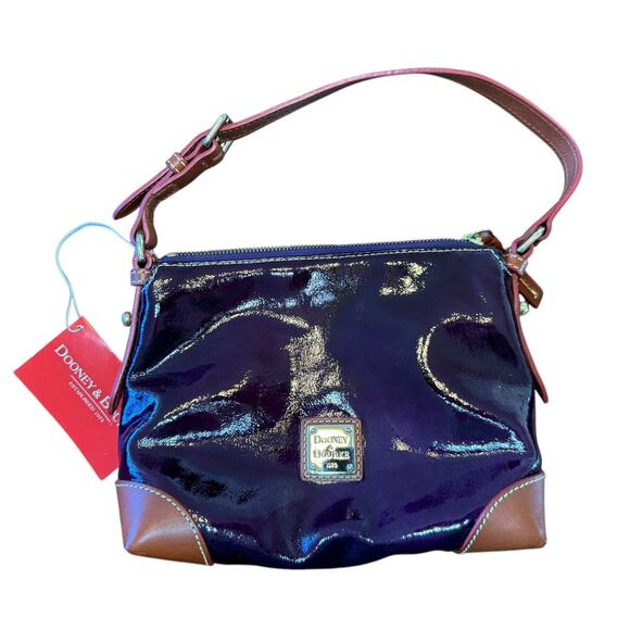 Dooney & Bourke Handbag Pouchette Purse Patent Leather Dark Plum Color PH49C NEW - Picture 3 of 14